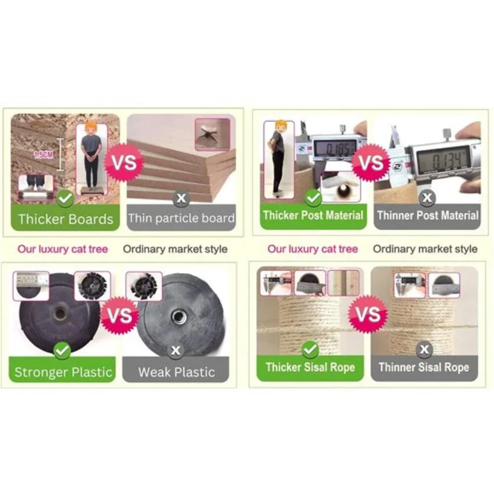Tall Cat Tree Tower with Cat Condos Play Scratch Activity with Toy, Black, 72